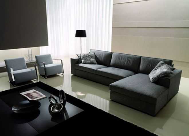 Черый угловой диван в минималистическом стиле