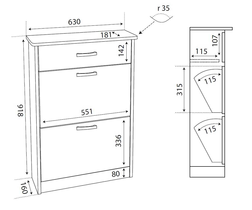 Размеры обувной тумбы