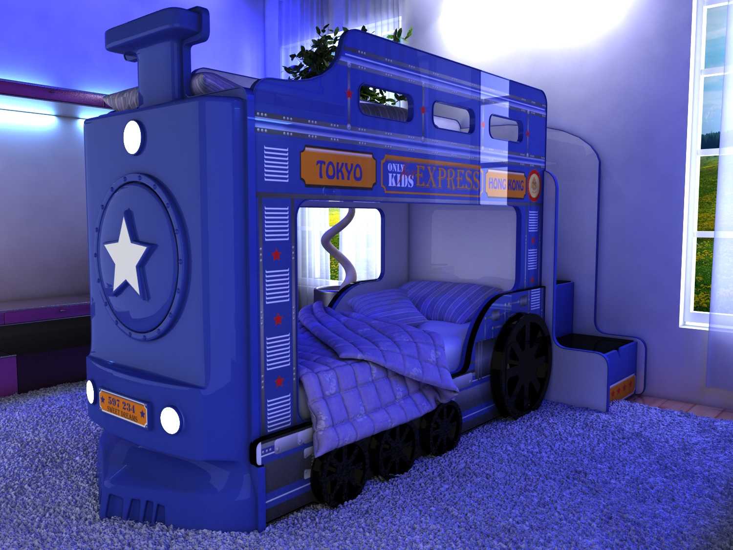 Голубая мебель в виде поезда
