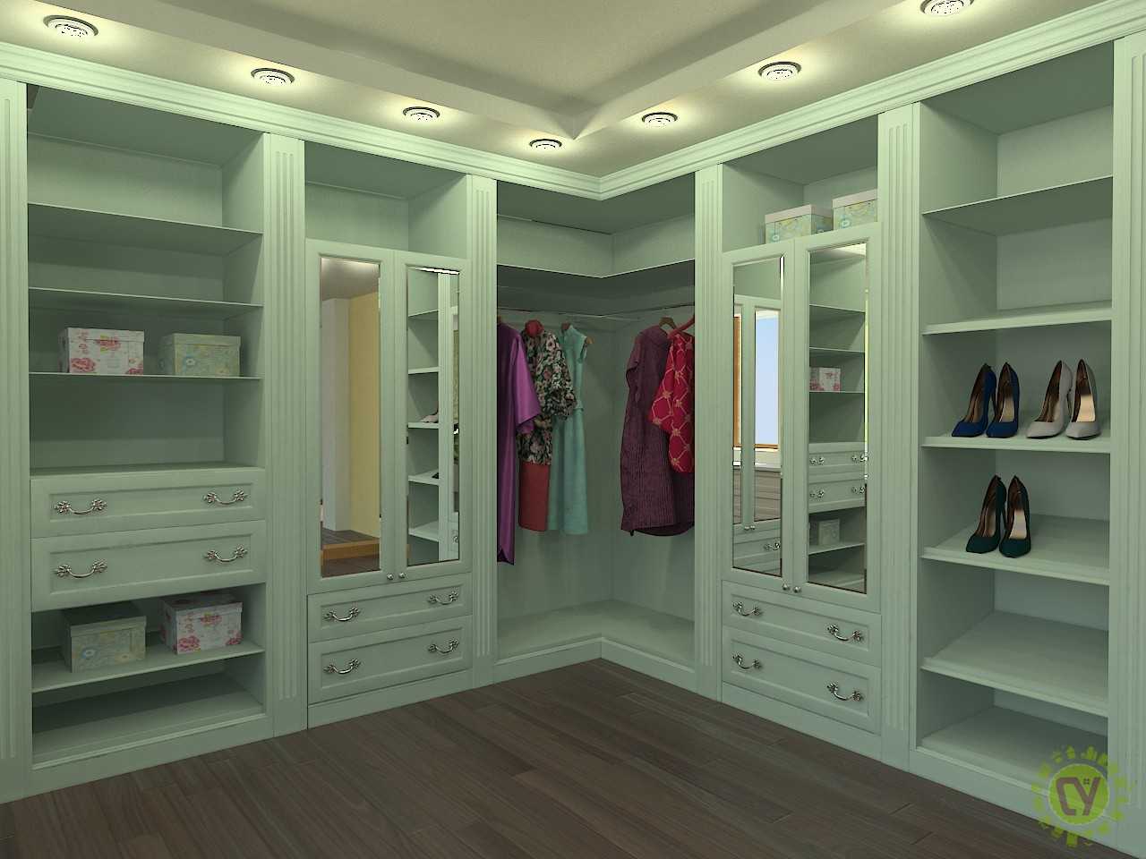 Дизайн угловой гардеробной комнаты