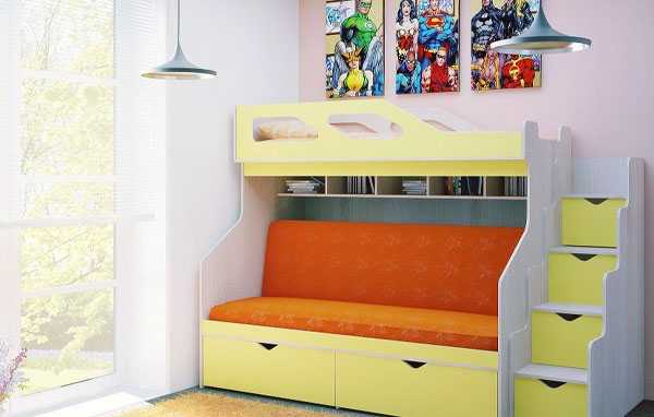 Кровать-чердак разноцветная