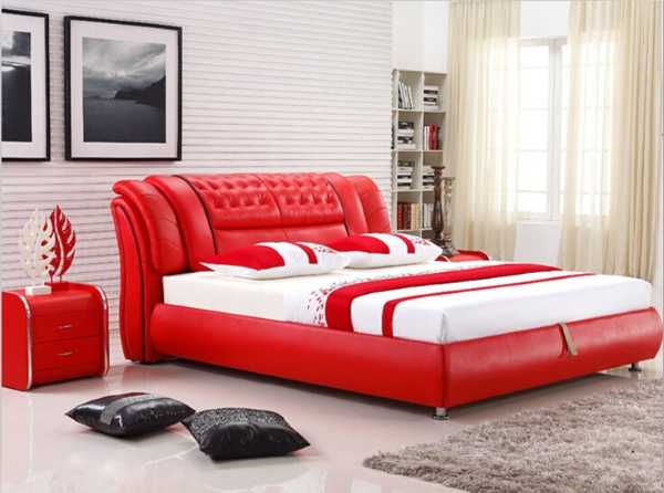 Кожаная кровать красная