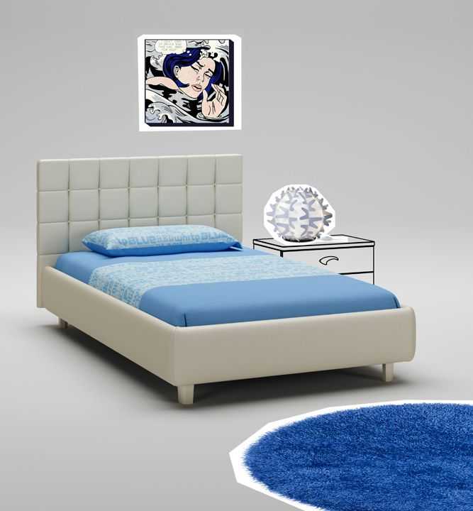 Полуторная кровать для тинейджера цвета слоновой кости с высоким изголовьем
