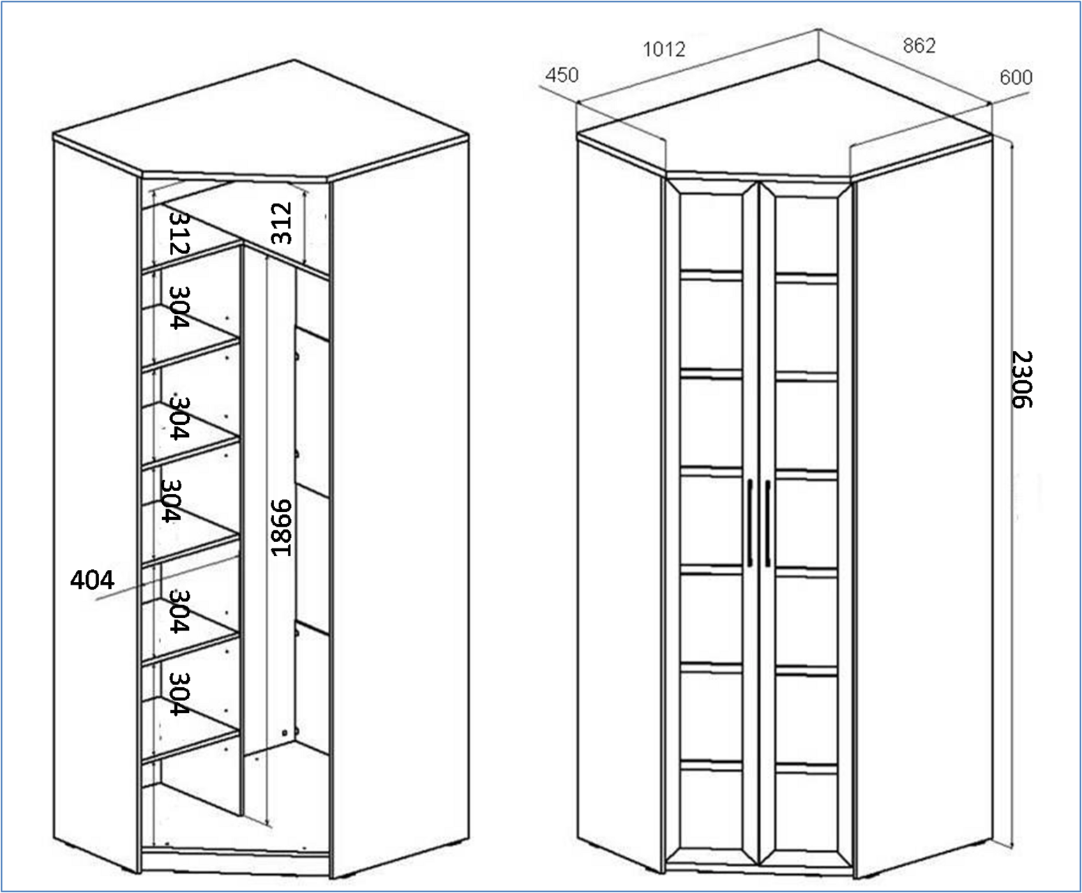 Размеры угловых шкафов