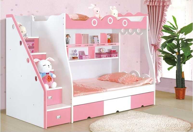 Розовая кровать-чердак для двух девочек