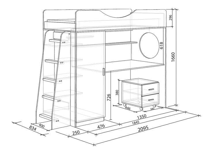 Габариты современной двухъярусной мебели