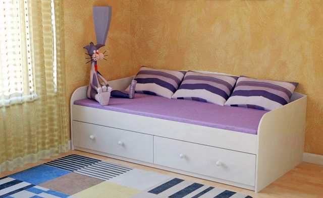 Фиолетовый раскладной диван с ящиками
