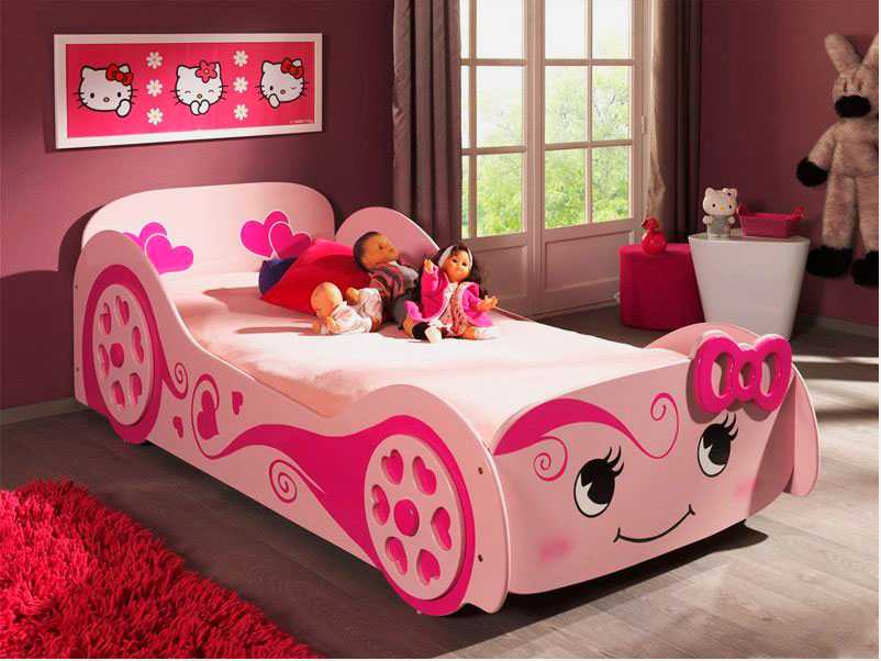 Розовая кровать машина для девочки