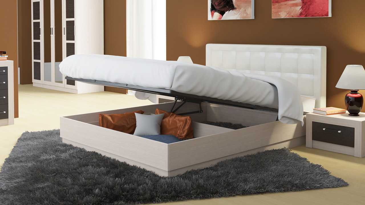 Двуспальная подъемная кровать с мягкой спинкой