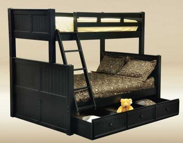 Кровать двухъярусная черного цвета для игр девочки