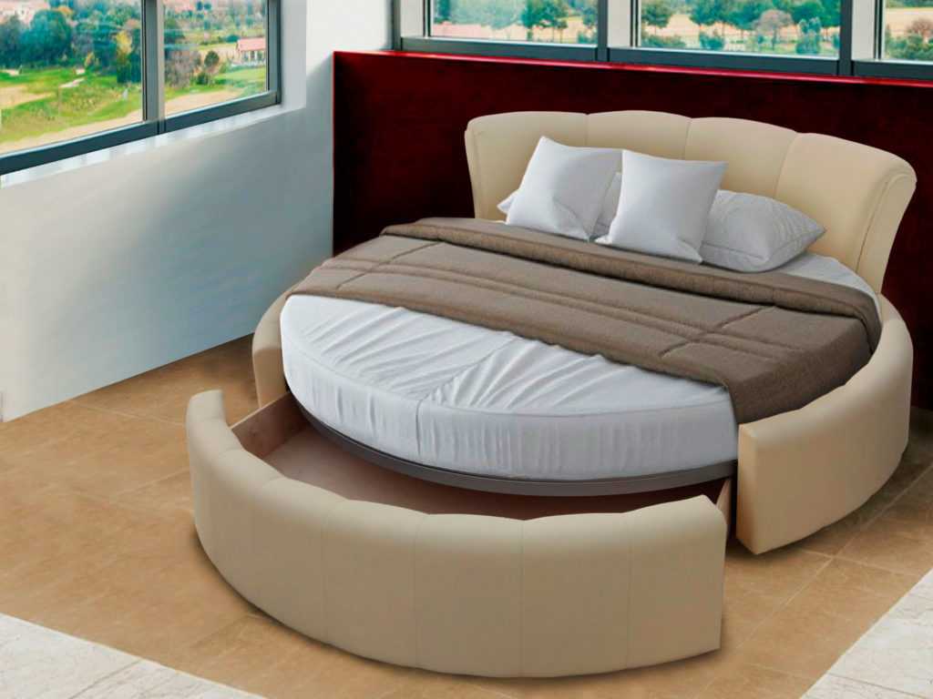 Круглая кровать с выдвижным бельевым ящиком