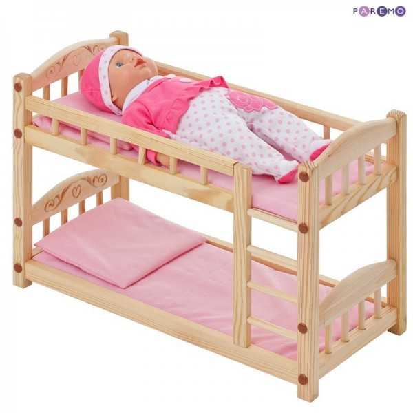 Двухъярусная кровать для кукол розовый текстиль