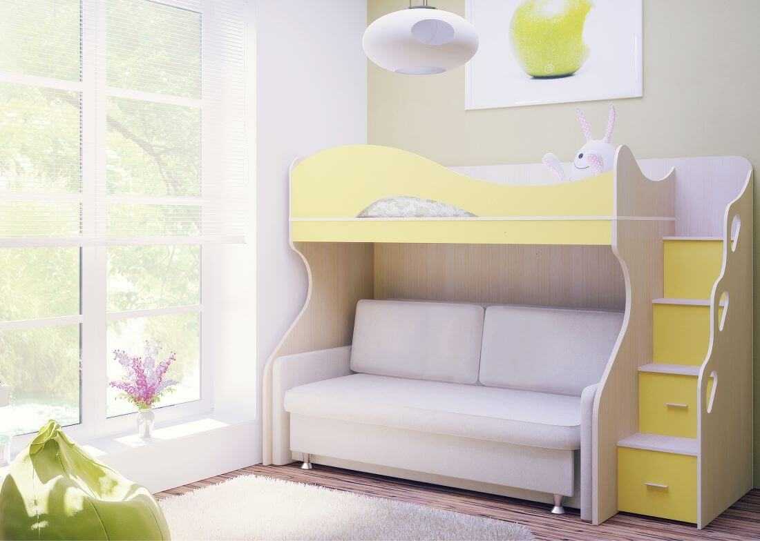 Кровать-чердак с диваном белого цвета