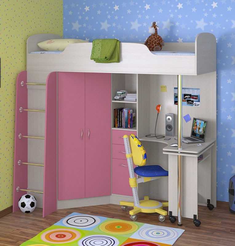 Розо-белые предметы мебели для комнаты ребенка