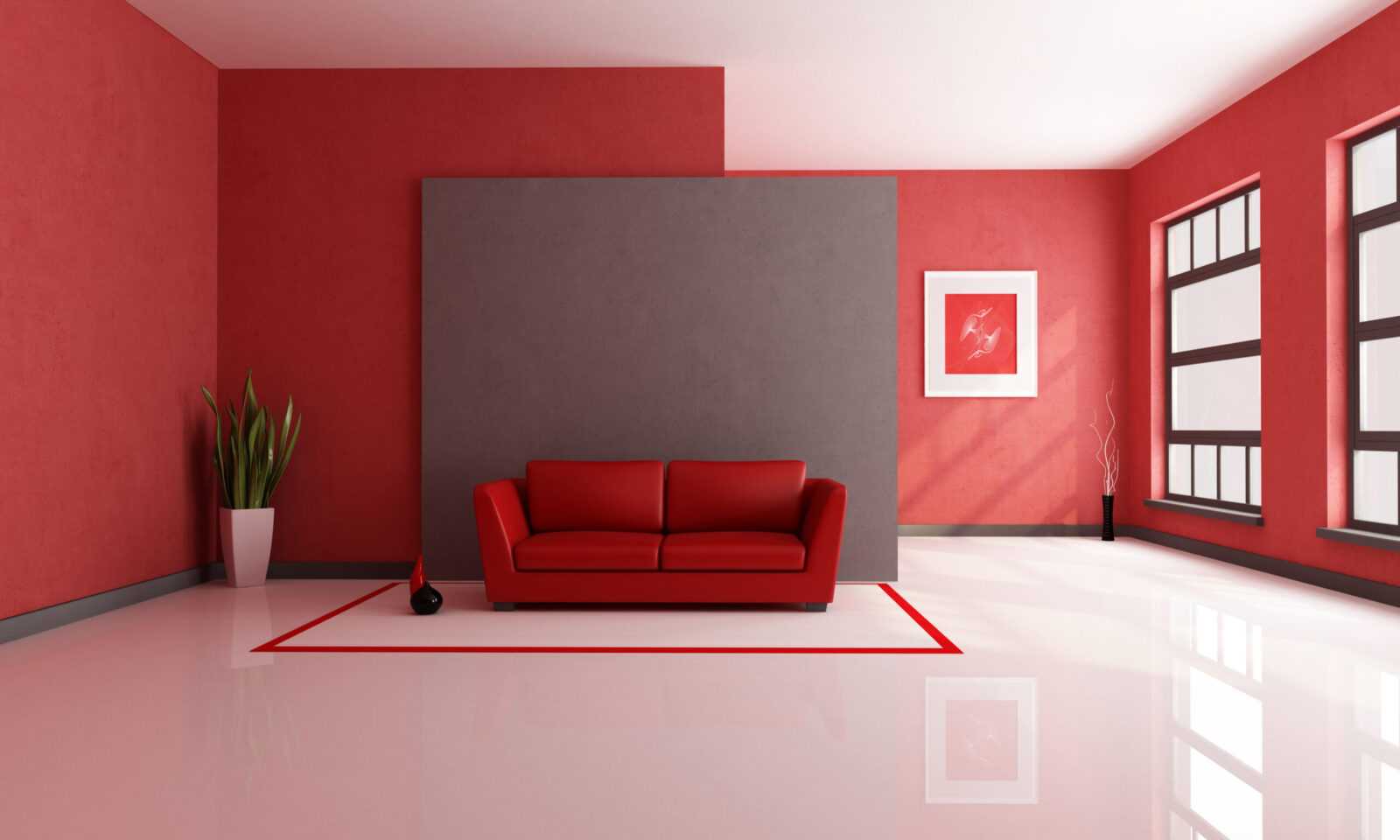 Красная комната в стиле минимализм