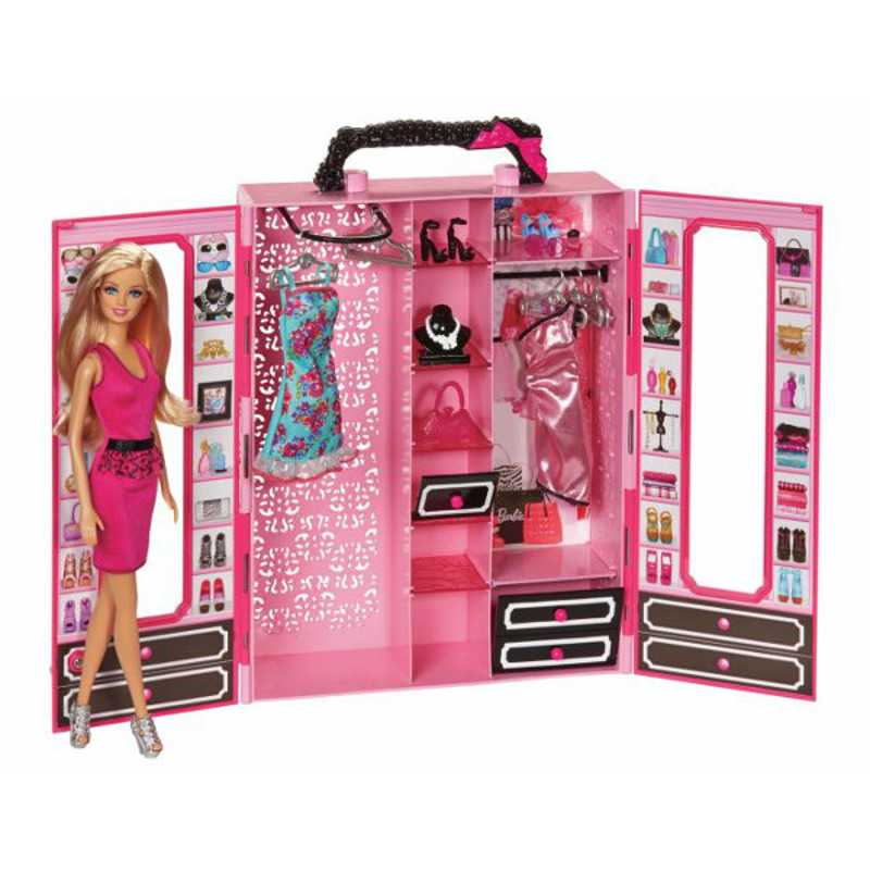 Шкаф-чемодан для одежды с куклой Барби