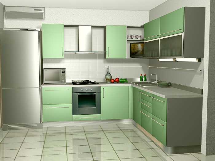 Зеленая мебель на кухне
