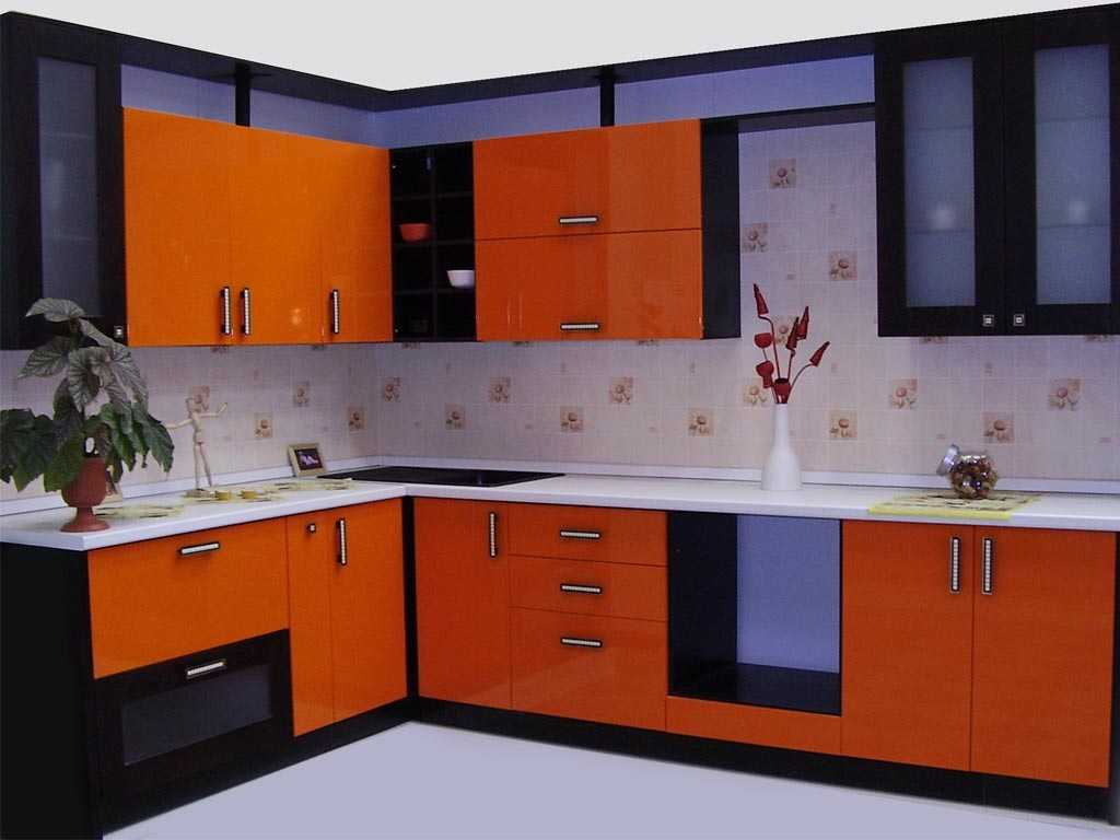Оранжевая мебель для оформления кухни
