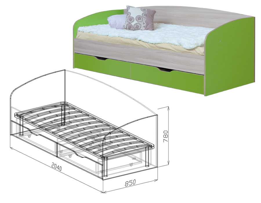 Кровать с ящиками, со спинкой
