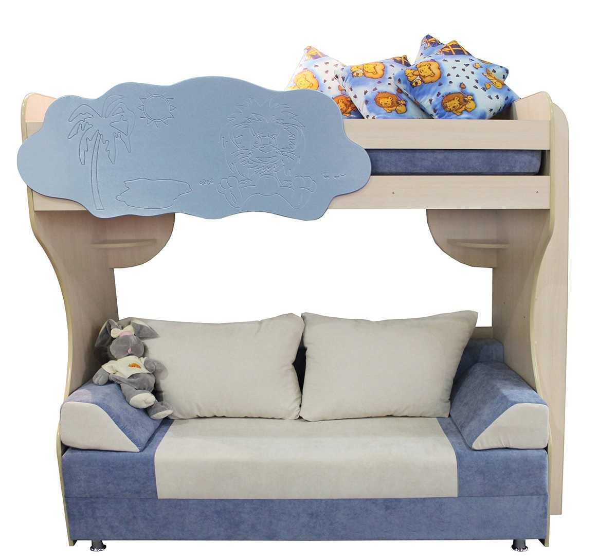 Кровать-чердак с диваном в интерьере детской комнаты