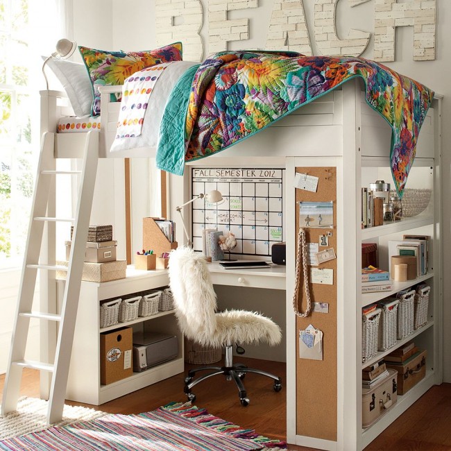 Кровать-чердак с рабочей зоной - идеальный вариант для детской комнаты