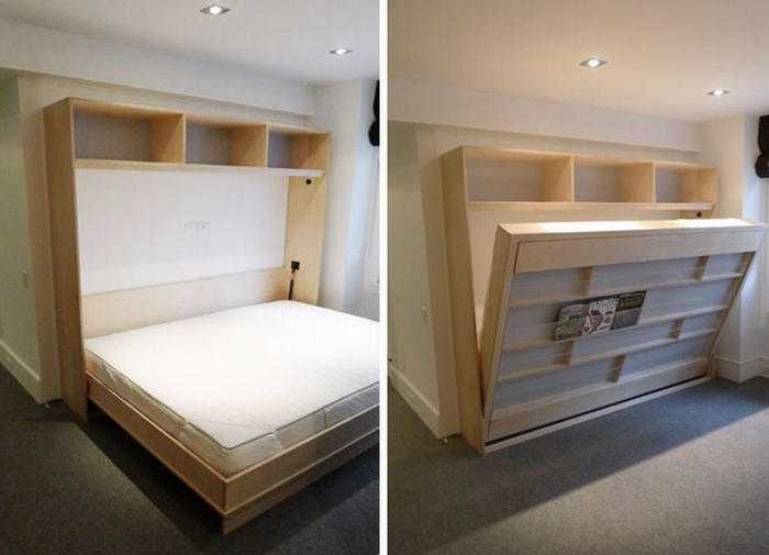 Кровать, встроенная в стену в спальне