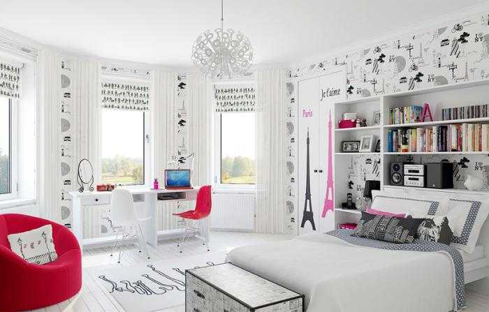 Белые тона мебели для детской комнаты девочки подростка