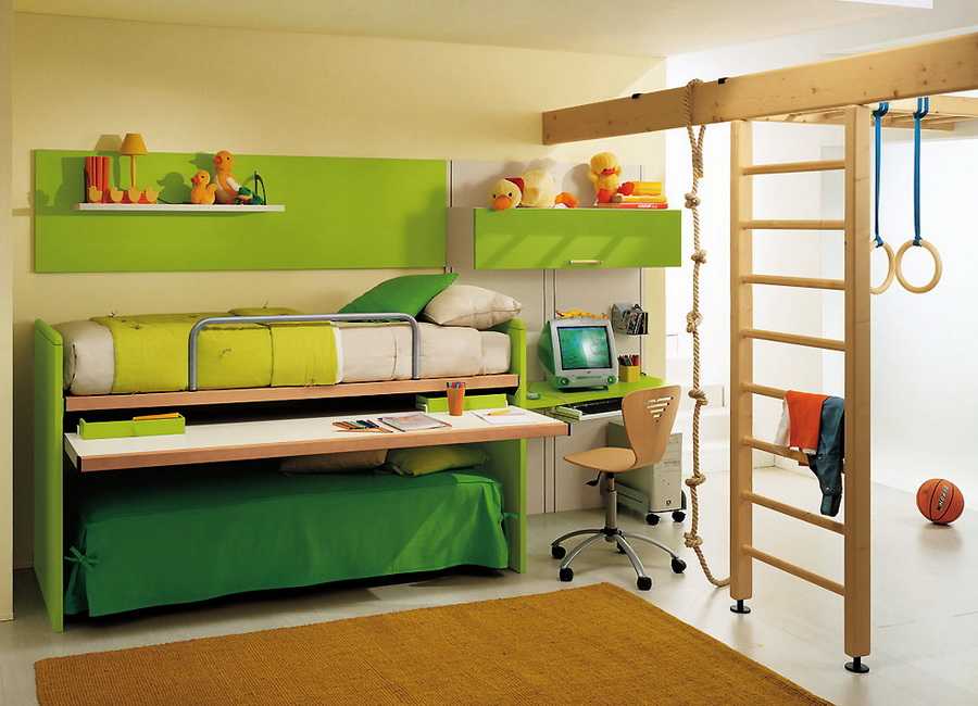 Зеленая красивая мебель для детской спальни