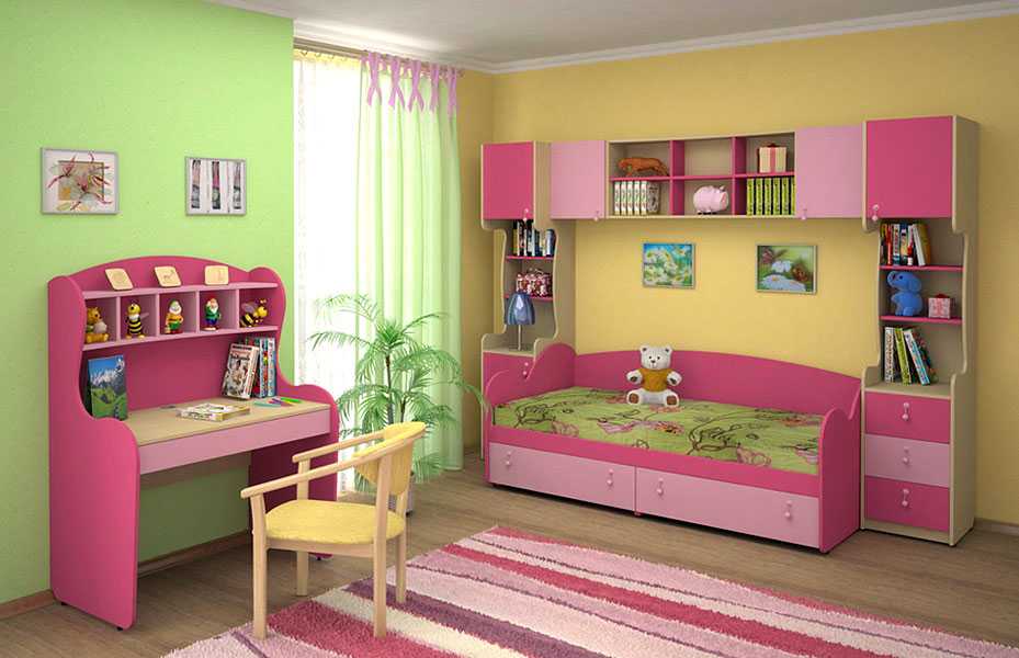 Розовая мебель для детской спальни